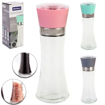 PORTA TEMPERO / MOEDOR DE VIDRO COM TAMPA DE PLASTICO 200ML 19X6,5CM DE Ø