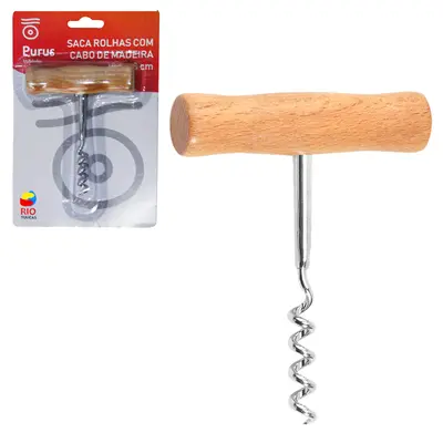 SACA ROLHA DE INOX CABO MADEIRA 10,5X8CM NA CARTELA