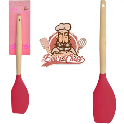 ESPATULA DE PAO DURO DE SILICONE VINHO CABO MADEIRA BONS CHEFF 31X6CM
