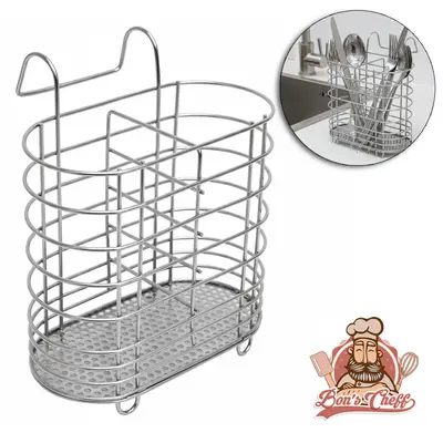 PORTA TALHER / ESCORREDOR DE TALHER ARAMADO OVAL COM 2 DIVISORIAS CROMADO 18X15X8CM BONS CHEFF
