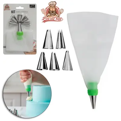DECORADOR DE BOLO SACO DE PLASTICO PARA CONFEITAR COM 6 BICOS DE INOX BONS CHEFF