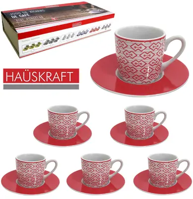 JOGO DE XICARA DE PORCELANA COM PIRES PARA CAFE MOSAIC HAUSKRAFT COM 12 PECAS 90ML NA CAIXA