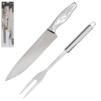 CONJUNTO DE FACA DE CHURRASCO 8'' + GARFO DE INOX 7'' TOP CASA TD