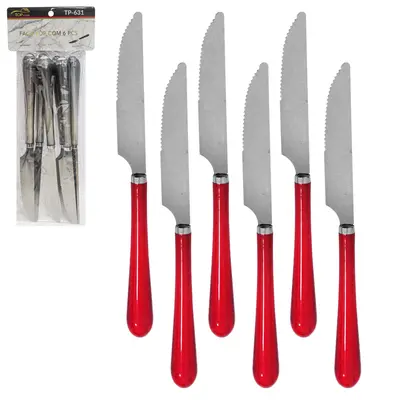FACA DE MESA DE INOX CABO ACRILICO TOP CASA COM 6 PECAS 19CM
