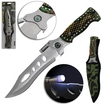 FACA ESPORTIVA DE INOX COM BUSSOLA + BAINHA 7'' TIGRE PREMIUM TOP CASA