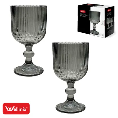 JOGO DE TACA DE VIDRO PARA AGUA / VINHO PREMIUM BLISS COLLECTION PRETO FUME COM 2 PECAS 255ML