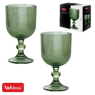 JOGO DE TACA DE VIDRO PARA AGUA / VINHO PREMIUM BLISS COLLECTION VERDE COM 2 PECAS 255ML