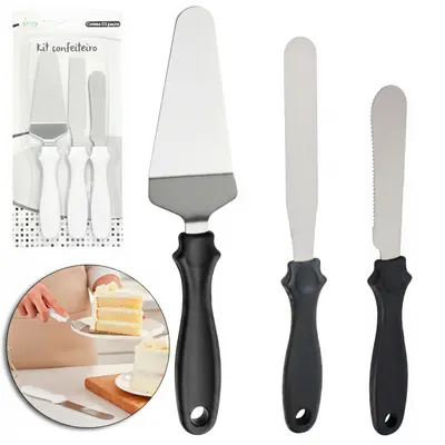 ESPATULA DE COZINHA / CONFEITEIRO DE INOX CABO PLASTICO COM 3 PECAS