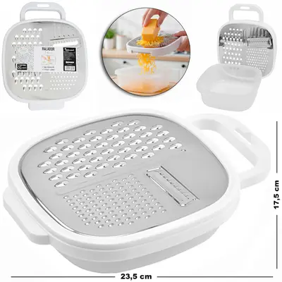 RALADOR DE INOX 1 FACE COM RESERVATORIO DE PLASTICO 23,5X17,5X7CM
