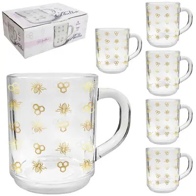 JOGO DE CANECA XICARA DE VIDRO ABELHA FACILITE.UD COM 6 PECAS 250ML