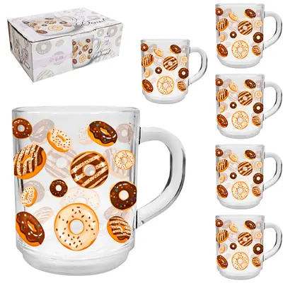JOGO DE CANECA XICARA DE VIDRO DONUTS FACILITE.UD COM 6 PECAS 250ML