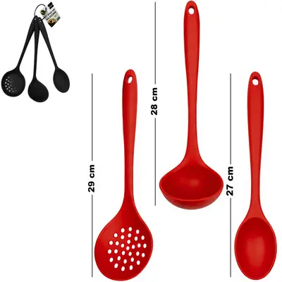 KIT UTENSILIOS ESCUMADEIRA / COLHER / CONCHA DE SILICONE 29/28/27CM