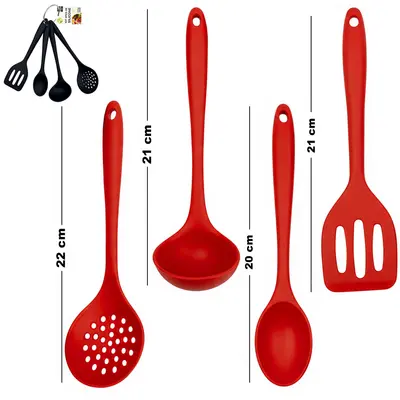 KIT UTENSILIOS ESCUMADEIRA / COLHER / CONCHA / ESPATULA DE SILICONE 22/21/21/20CM