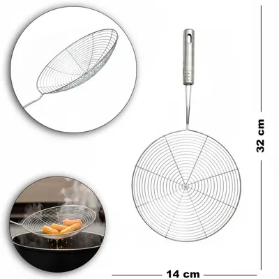 ESCUMADEIRA DE INOX ARAMADA PARA FRITURA 32X14CM DE Ø