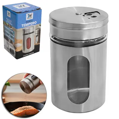 PORTA CONDIMENTO / QUEIJEIRA DE MESA DE VIDRO / INOX COM VISOR 90ML