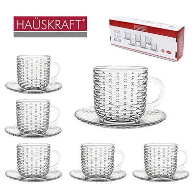 JOGO DE XICARA DE VIDRO COM PIRES PARA CAFE RATTAN HAUSKRAFT COM 12 PECAS 90ML