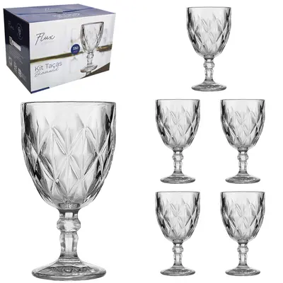 JOGO DE TACA DE VIDRO PARA AGUA / VINHO DIAMANTE FLUX COM 6 PECAS 330ML