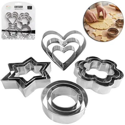 CORTADOR MOLDE DE INOX PARA BISCOITO SORTIDOS COM 12 PECAS