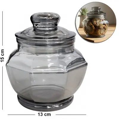 POTE DE VIDRO FUME OITAVADO COM TAMPA HERMETICA DE VIDRO 800ML