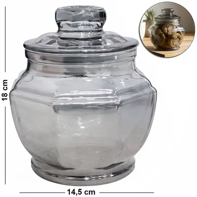 POTE DE VIDRO FUME OITAVADO COM TAMPA HERMETICA DE VIDRO 1,2L