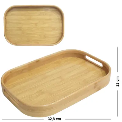 BANDEJA DE BAMBU E MDF RETANGULAR DECORATIVA COM ALCA DECOR 32,8X22X3,8CM