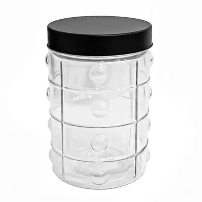 POTE DE VIDRO REDONDO QUADRICULADO COM TAMPA DE METAL BLACK 1,2L