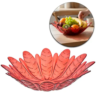 CENTRO DE MESA DE VIDRO REDONDO FOLHAS TRANSLUCIDO VERMELHO 9X38CM DE Ø