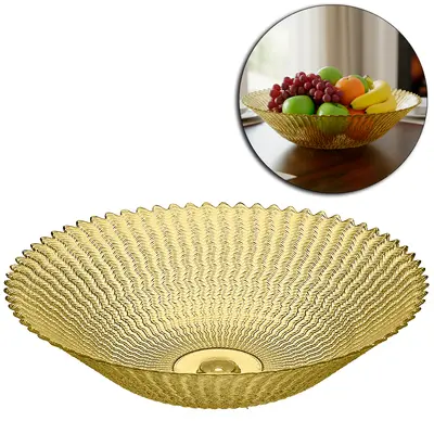 CENTRO DE MESA DE VIDRO REDONDO ONDAS TRANSLUCIDO AMBAR 9X37,5CM DE Ø