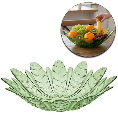 CENTRO DE MESA DE VIDRO REDONDO FOLHAS TRANSLUCIDO VERDE 9X38CM DE Ø