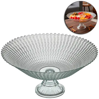 CENTRO DE MESA DE VIDRO REDONDO COM PE ONDAS TRANSPARENTE 18X37,5CM DE Ø
