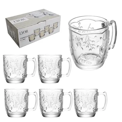 JOGO DE CANECA XICARA DE VIDRO PARA CAFE / CAPPUCCINO NEW BUTTERFLY COM 6 PECAS 200ML
