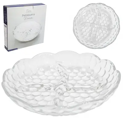 PETISQUEIRA DE VIDRO REDONDA COM 4 DIVISORIAS VIENA FLUX 18,3CM DE Ø