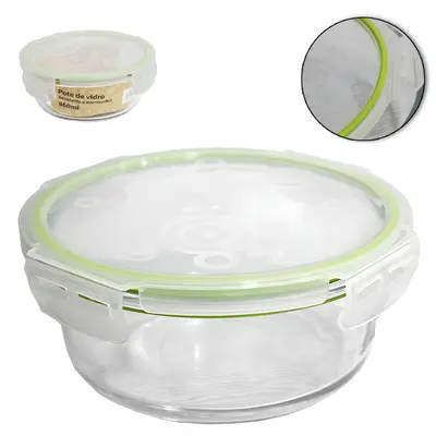 POTE DE VIDRO BOROSSILICATO REDONDO COM TAMPA HERMETICA E TRAVA 860ML