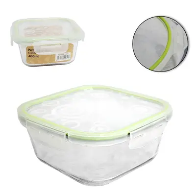 POTE DE VIDRO BOROSSILICATO QUADRADO COM TAMPA HERMETICA E TRAVA 400ML