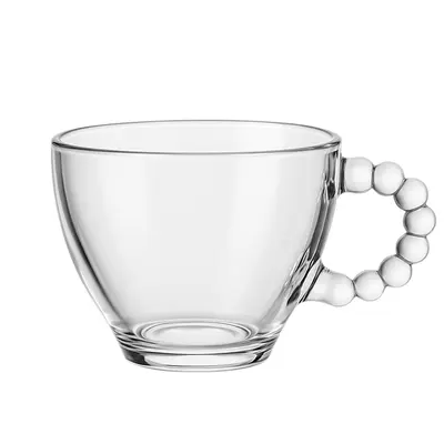 CANECA XICARA DE VIDRO PARA CHA PEROLA CLASSIC CORACAO 250ML