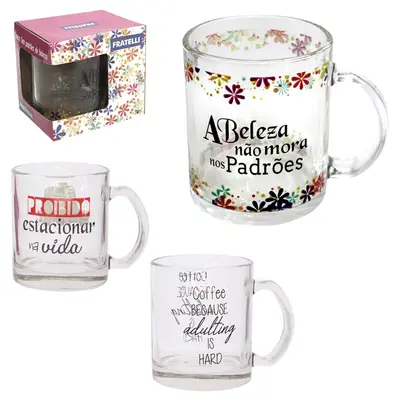 CANECA XICARA DE VIDRO A BELEZA NAO MORA NOS PADROES 310ML
