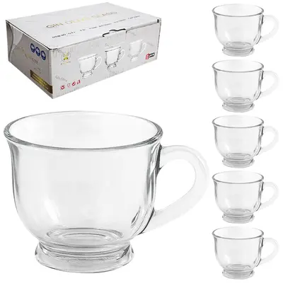 JOGO DE CANECA XICARA DE VIDRO PARA CHA SANTORINE COM 6 PECAS 200ML