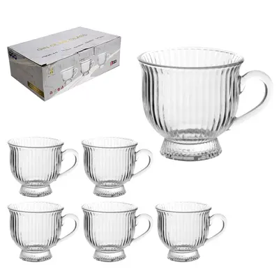 JOGO DE CANECA XICARA DE VIDRO PARA CHA ATENAS COM 6 PECAS 200ML