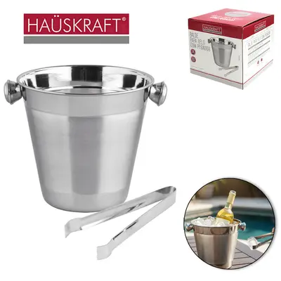 BALDE DE GELO DE INOX REDONDO COM ALCA E PEGADOR HAUSKRAFT 1,3L 14X14CM DE Ø