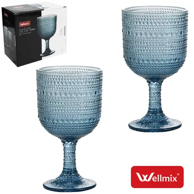 JOGO DE TACA DE VIDRO PARA AGUA / VINHO PREMIUM PALLA COLLECTION AZUL ESCURO COM 2 PECAS 255ML