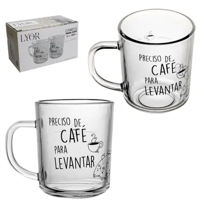 JOGO DE CANECA XICARA DE VIDRO PARA CAFE / CAPPUCCINO LEVANTAR COM 2 PECAS 220ML