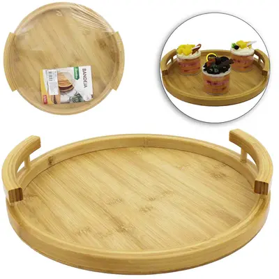 BANDEJA DE BAMBU REDONDA COM ALCA 5,5X30CM DE Ø