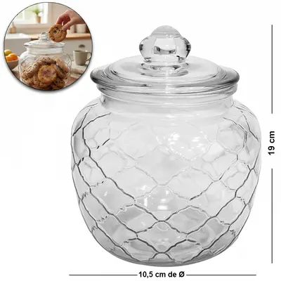 POTE DE VIDRO BOJUDO COM TAMPA HERMETICA DE VIDRO 1,2L