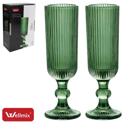 JOGO DE TACA DE VIDRO PARA CHAMPANHE CHAMPAGNE BLISS COLLECTION VERDE ESCURO COM 2 PECAS 160ML