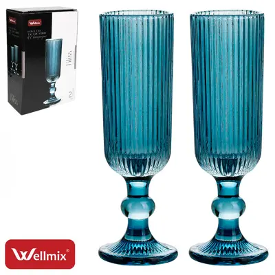 JOGO DE TACA DE VIDRO PARA CHAMPANHE CHAMPAGNE BLISS COLLECTION AZUL ESCURO COM 2 PECAS 160ML