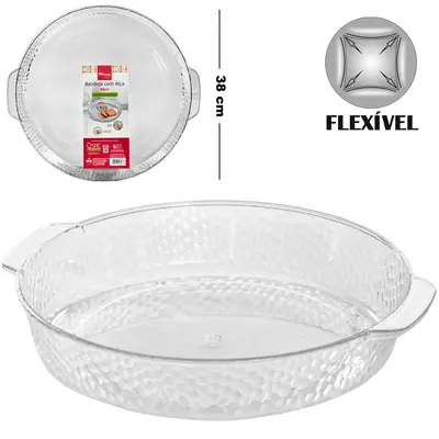 BANDEJA DE PLASTICO PET FLEXIVEL REDONDA COM ALCA CLAIR 38X35X5CM