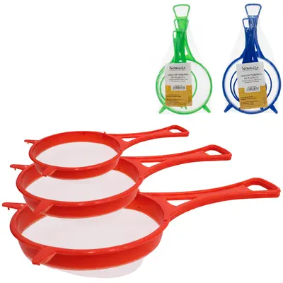 PENEIRA COADOR CABO PLASTICO COM 3 PECAS 12/8/6,5CM DE Ø