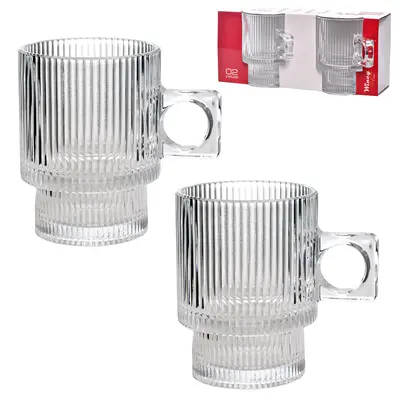 JOGO DE CANECA XICARA DE VIDRO EMPILHAVEL PARA CAFE / CAPPUCCINO DESIGNER COM 2 PECAS 250ML