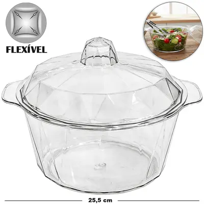 POTE SALADEIRA DE PLASTICO PET FLEXIVEL REDONDO COM ALCA + TAMPA FACILE 2800ML 25,5X17,5X22CM DE Ø