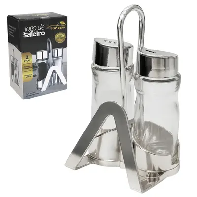 PORTA CONDIMENTO DE VIDRO 2 PECAS + SUPORTE DE PLASTICO PREMIUM TOP CASA